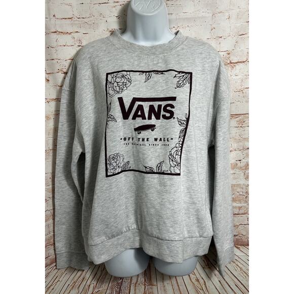 Women's Vans Off The Wall Gray Boxy Sweatshirt Sz XL Flowers Skateboard Graphics - Picture 5 of 11